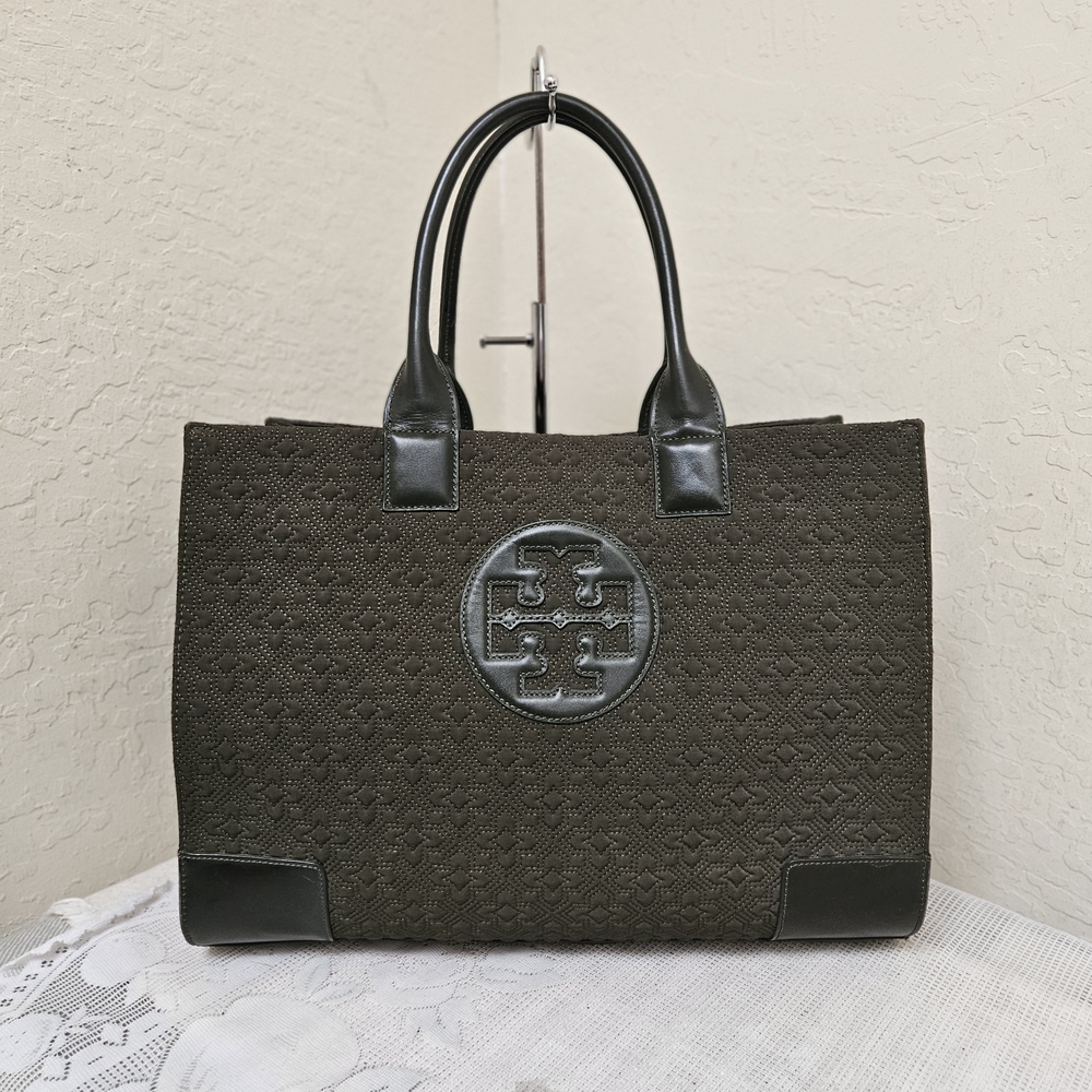 Tory Burch Ella Large Green Canvas Tote Bag